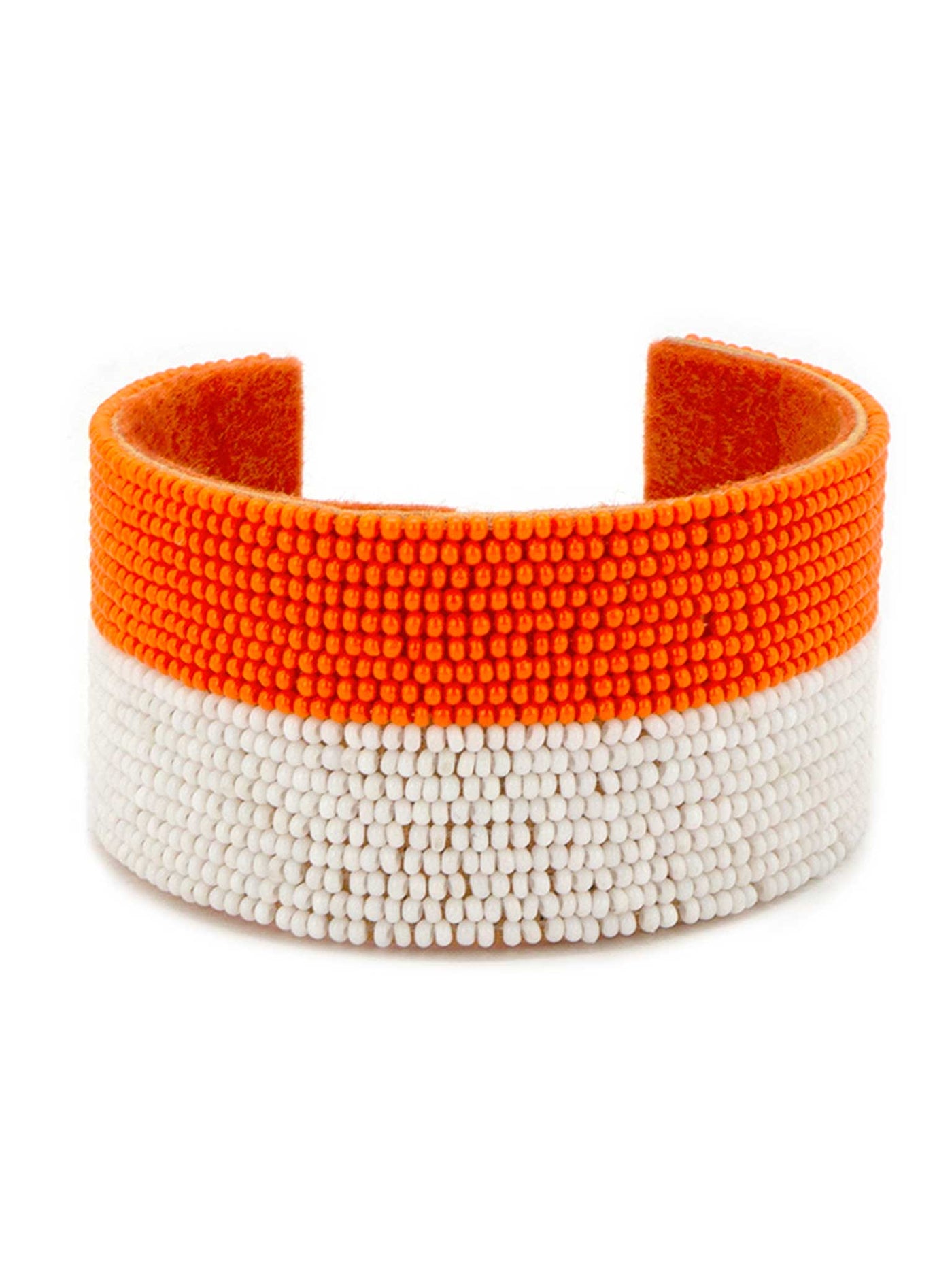 Orange and White Seed Bead Cuff Bracelet