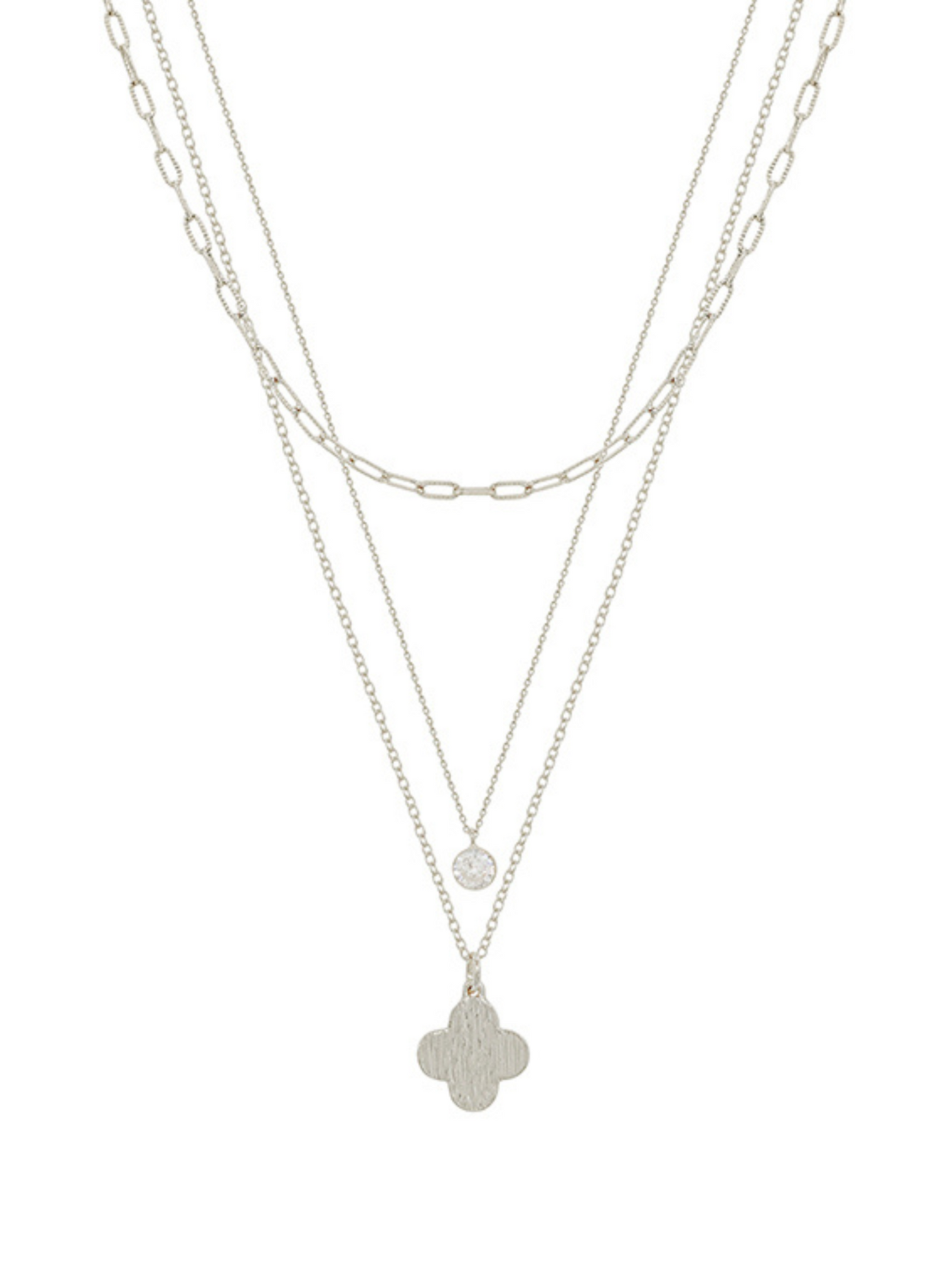 Clover & Crystal Charm 3 Layer Short Necklace