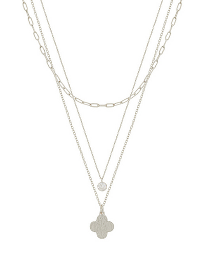 Clover & Crystal Charm 3 Layer Short Necklace