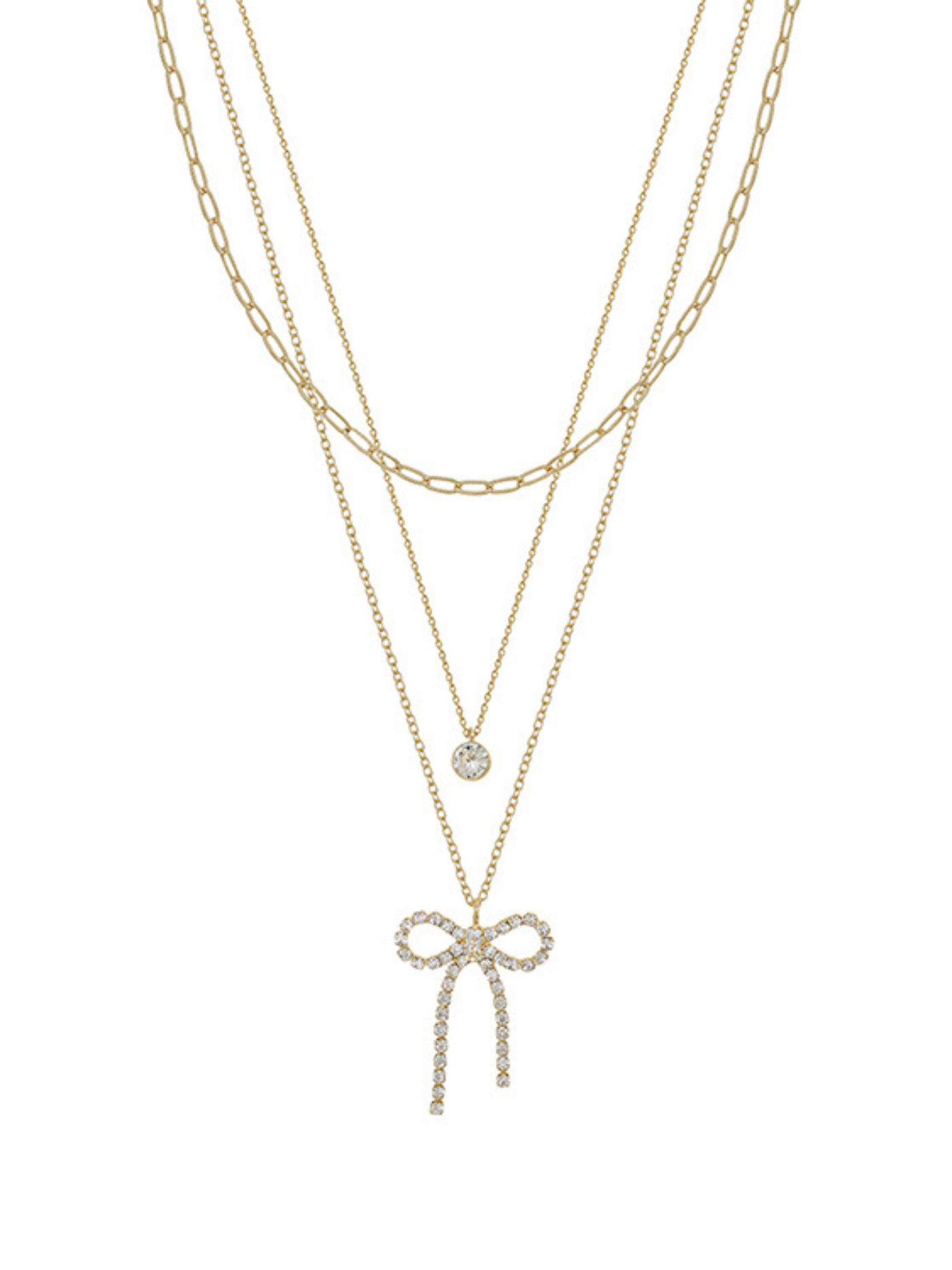 Crystal Ribbon 3 Layered Necklace