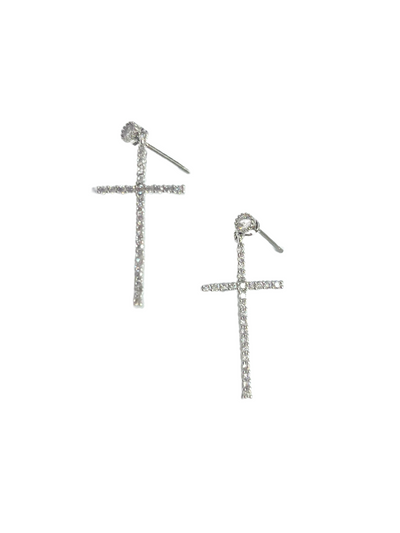 Rhinestone Dangle Cross Earrings