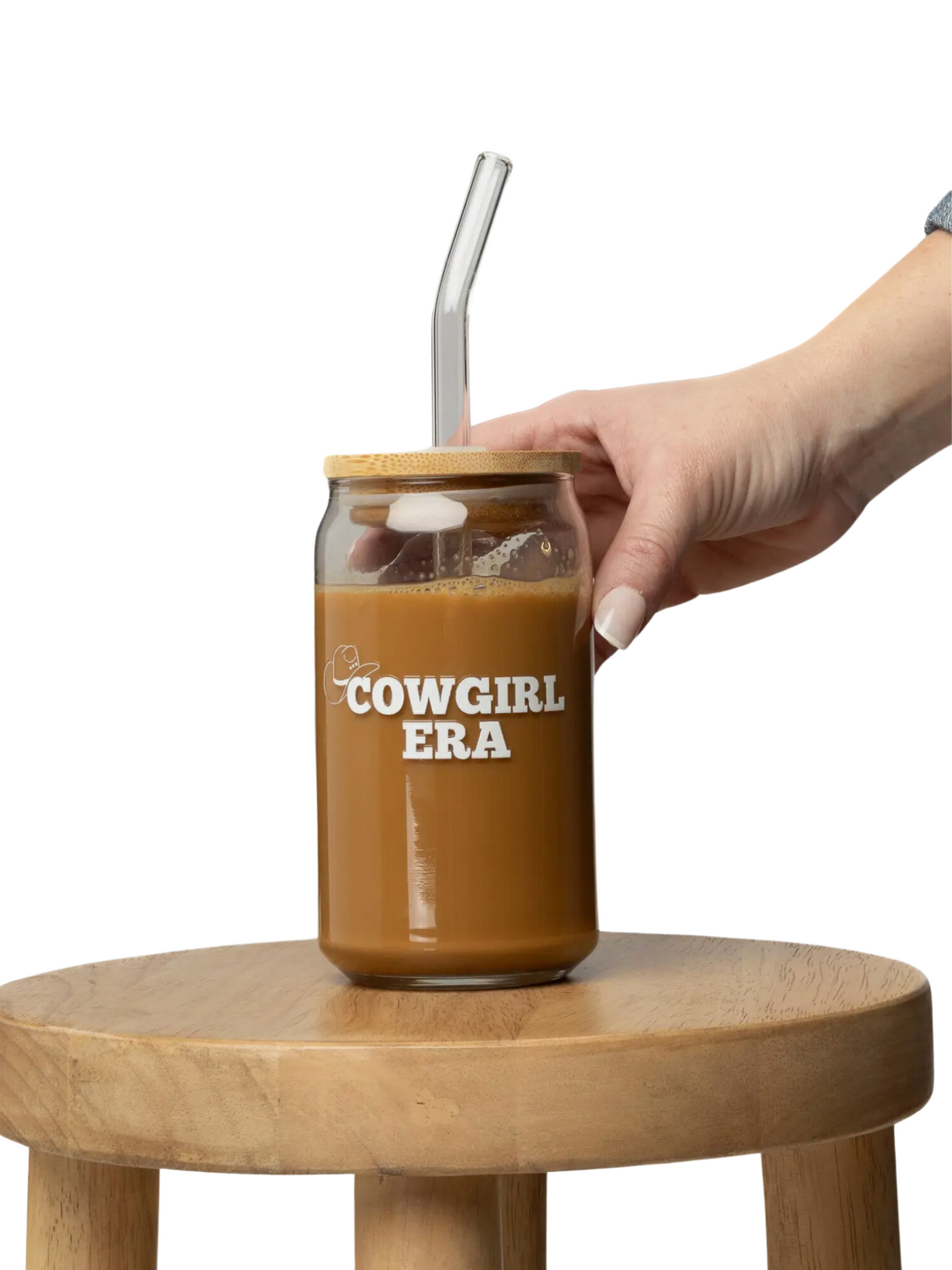 Cowgirl Era Glass Can with Lid & Straw