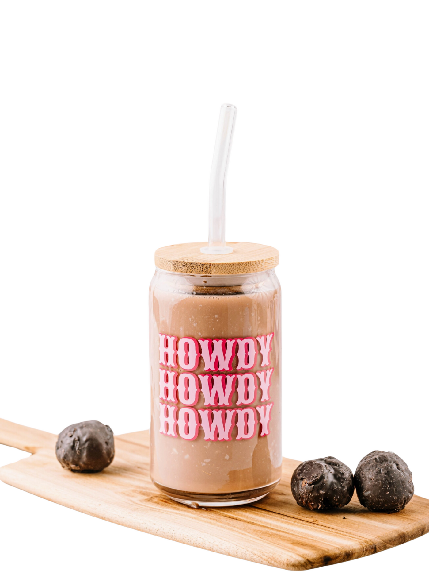 Howdy Howdy Howdy Glass Can with Lid & Straw