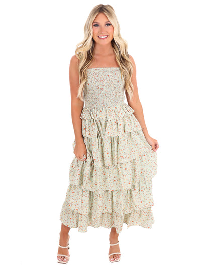 Bed of Roses Floral Tiered Midi Dress