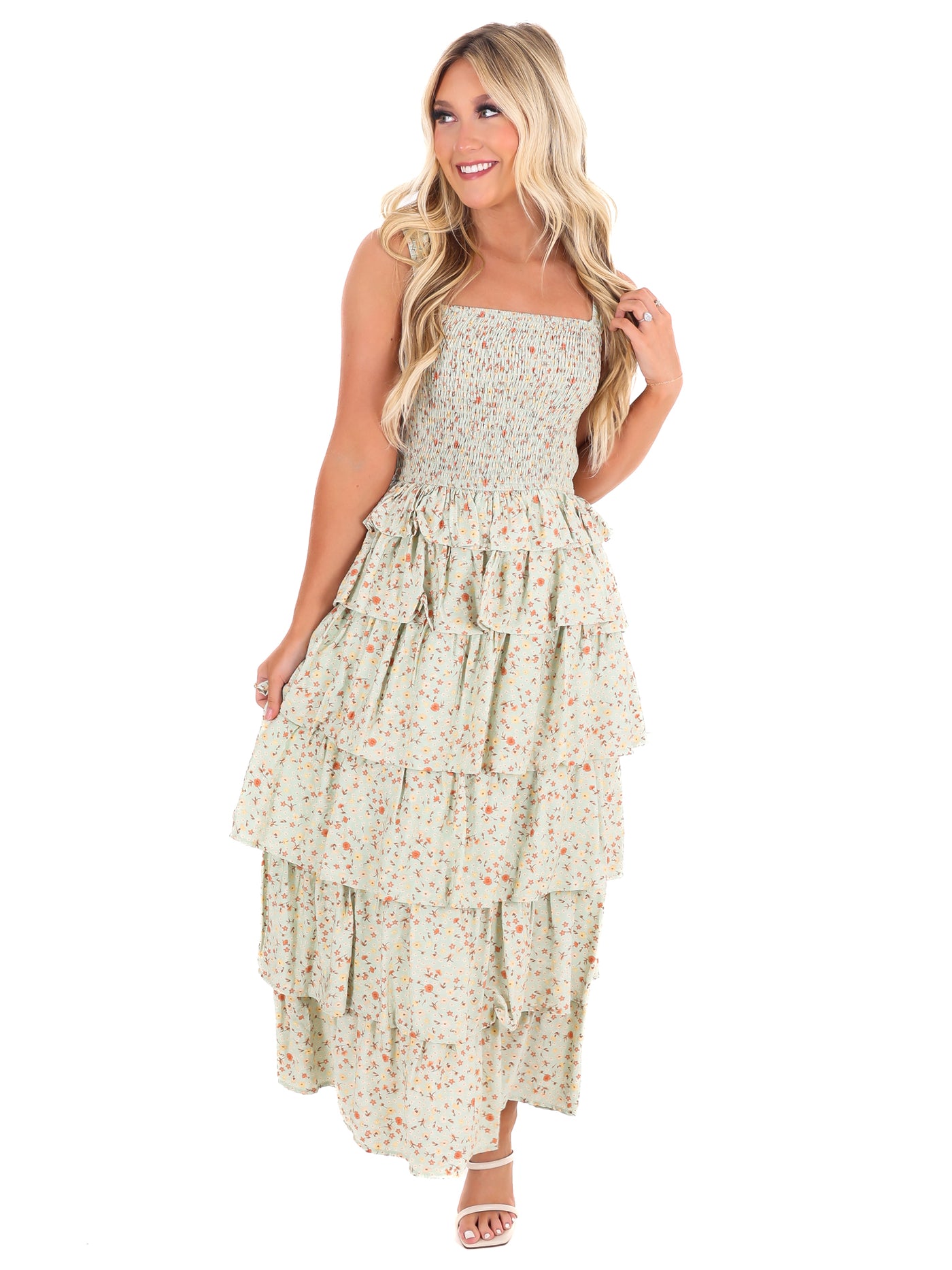 Bed of Roses Floral Tiered Midi Dress