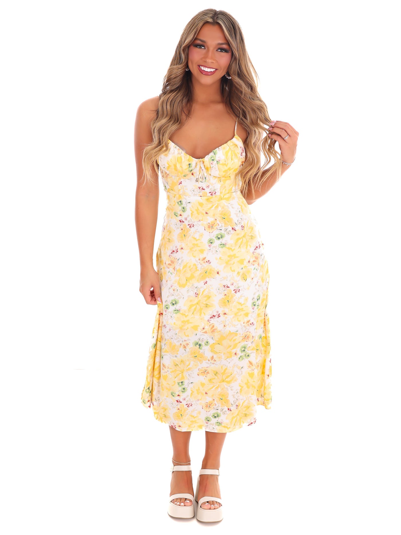 One for Me Floral Satin Midi Dress