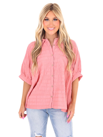 Slow it Down Textured Button Down Top