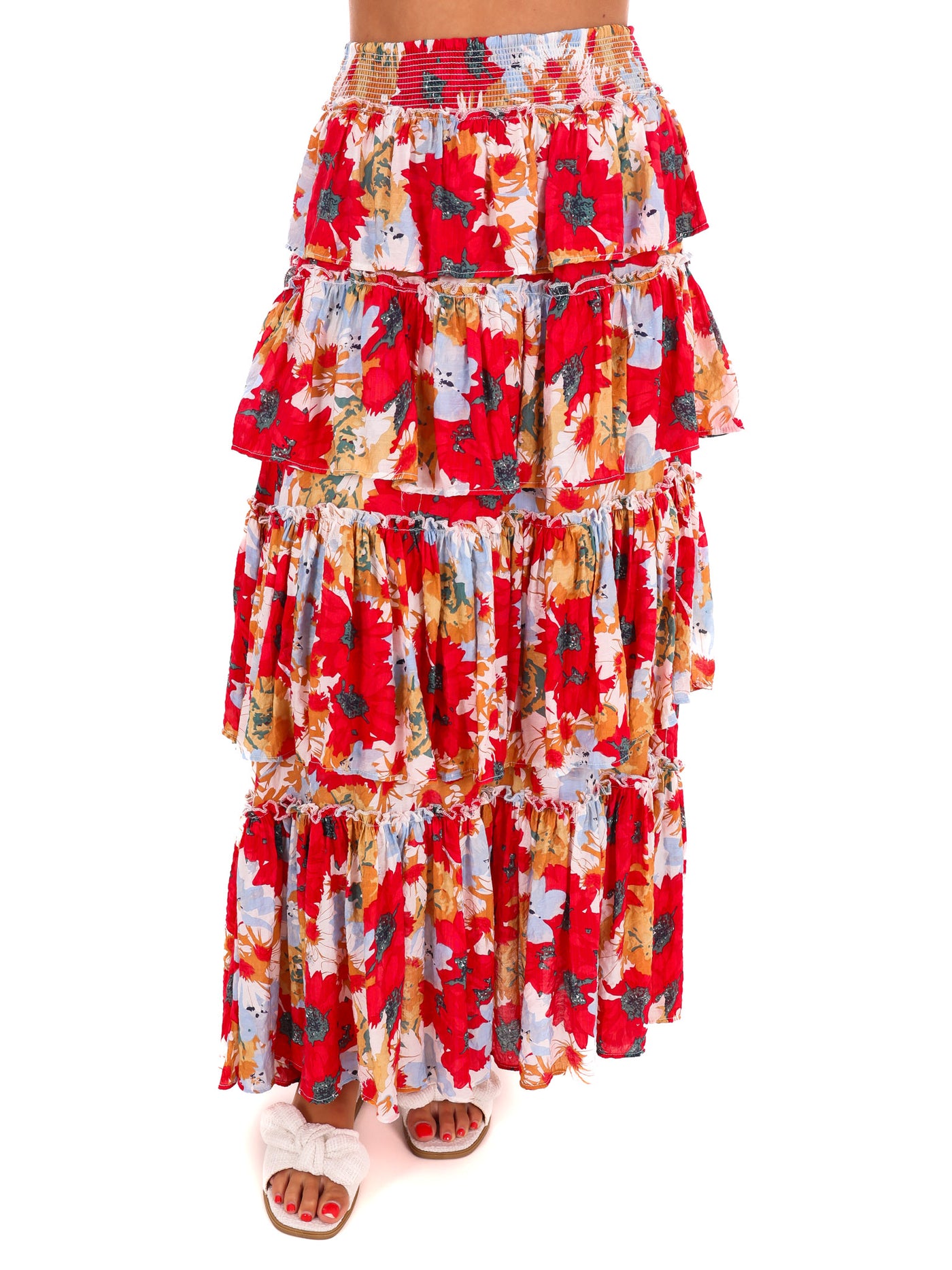 Ticket to Paradise Floral Tiered Maxi Skirt