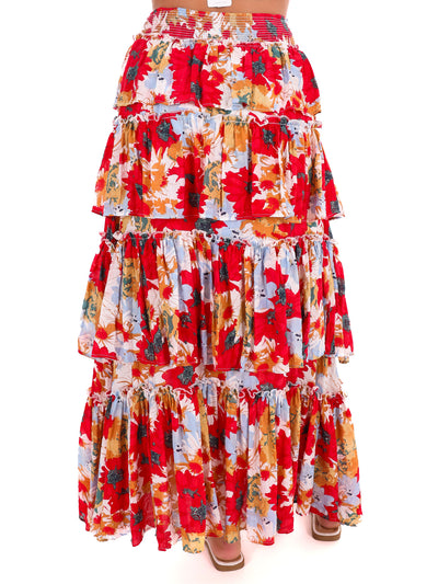 Ticket to Paradise Floral Tiered Maxi Skirt