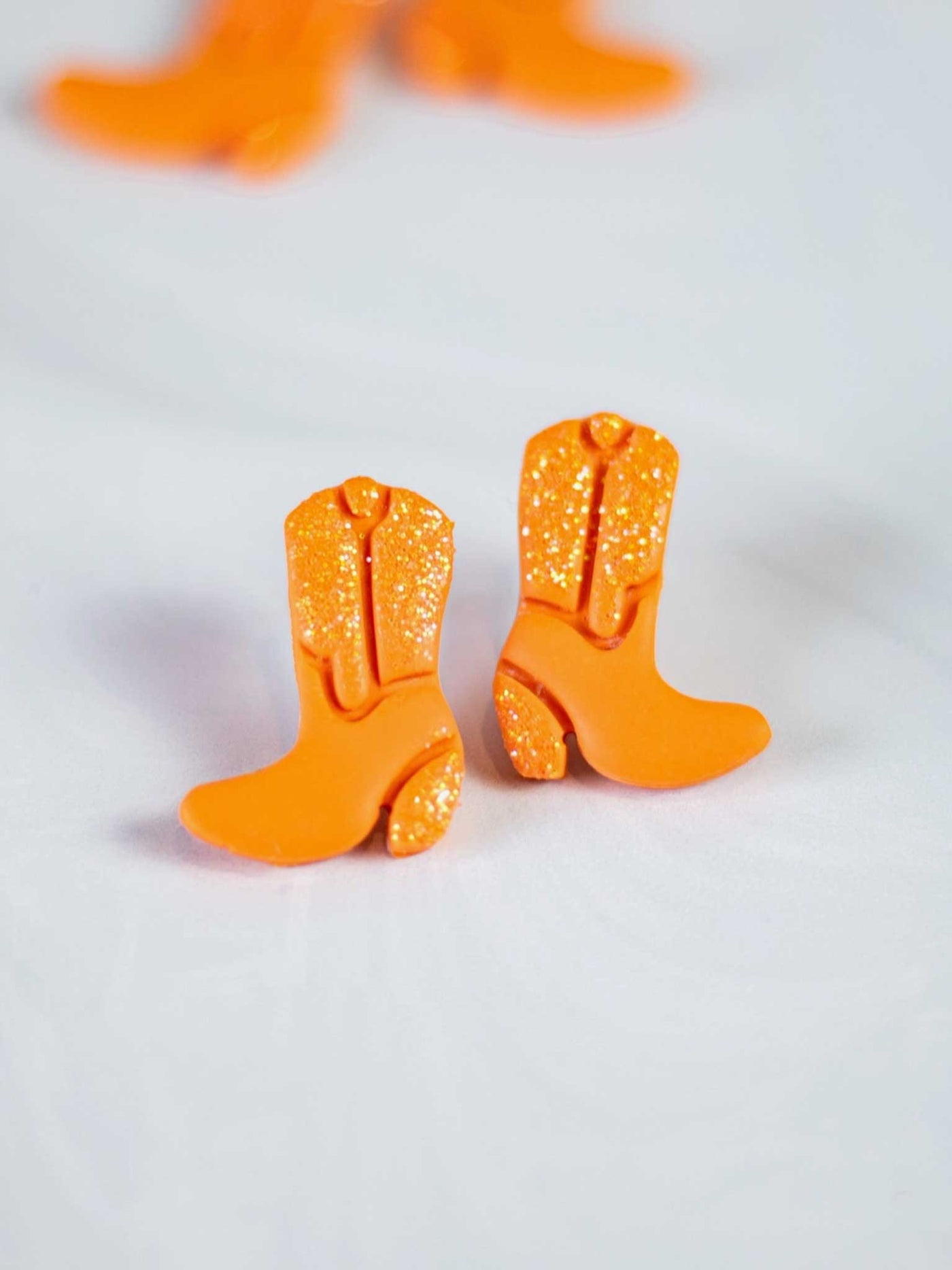Orange Glitter Boots Stud Earrings