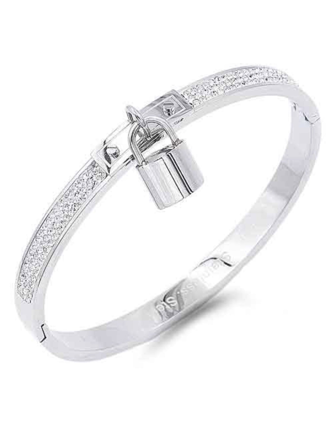 Gold Plated Stainless Steel CZ Stone Bangle Bracelet with Lock
