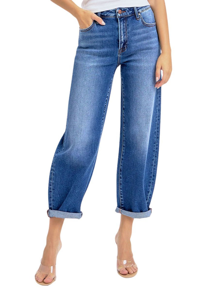 High Rise Crop Mild Barrel Cuffed Jeans