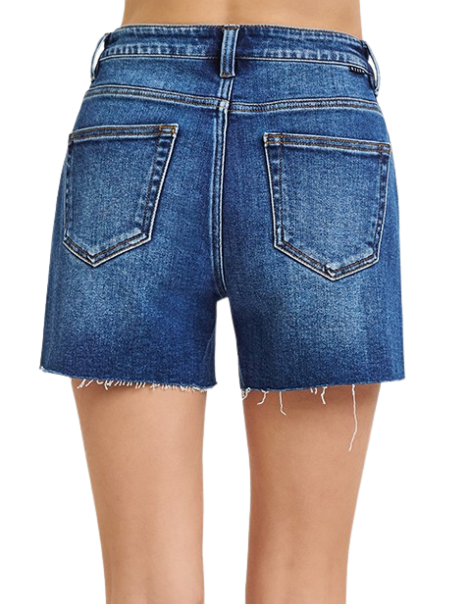 High Rise Raw Cut Hem Side Slit Shorts