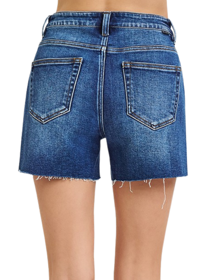 High Rise Raw Cut Hem Side Slit Shorts