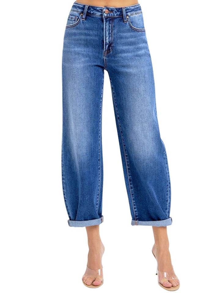 High Rise Crop Mild Barrel Cuffed Jeans