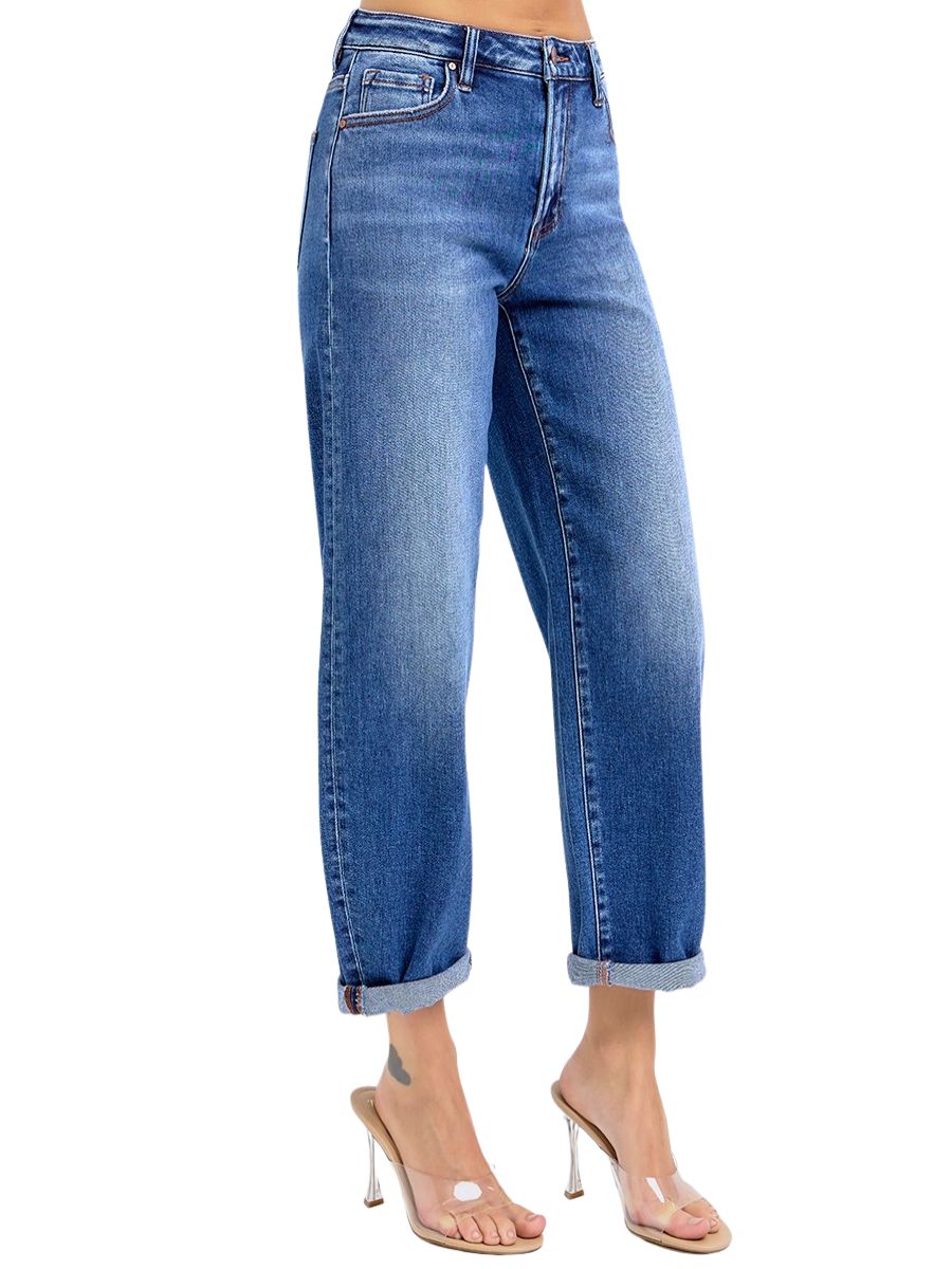 High Rise Crop Mild Barrel Cuffed Jeans
