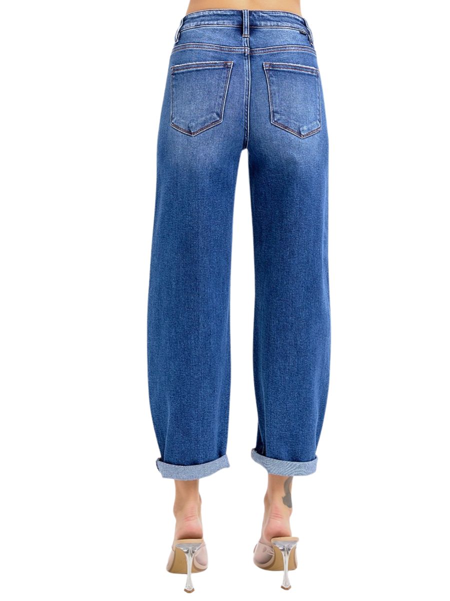 High Rise Crop Mild Barrel Cuffed Jeans