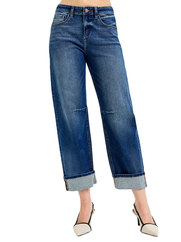 Slouchy Crop Barrel Cuffed Jeans