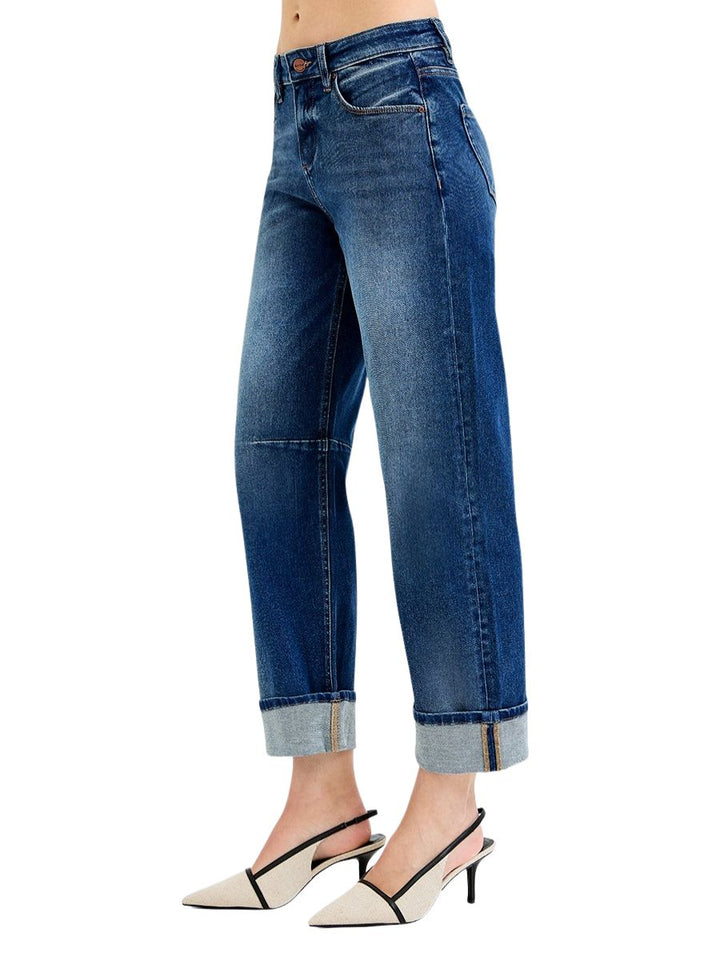 Slouchy Crop Barrel Cuffed Jeans