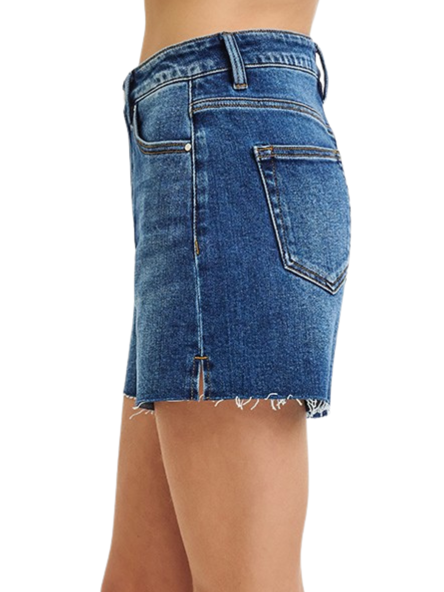 High Rise Raw Cut Hem Side Slit Shorts
