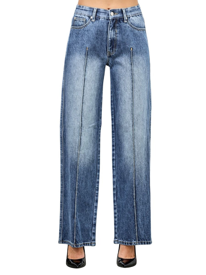 Mid Rise Straight With Pintuck Jeans