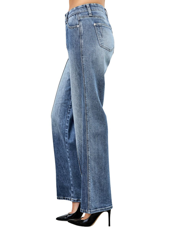 Mid Rise Straight With Pintuck Jeans