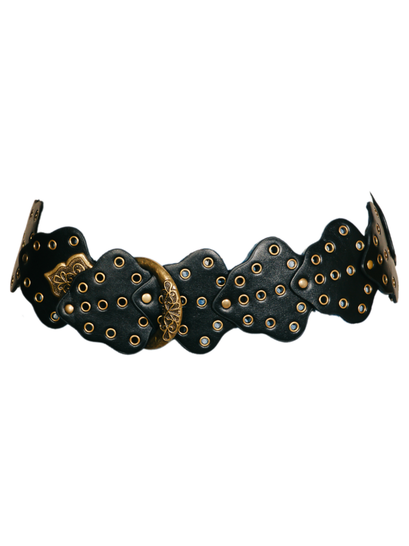 Grommeted Faux Leather Patch Linked Belt