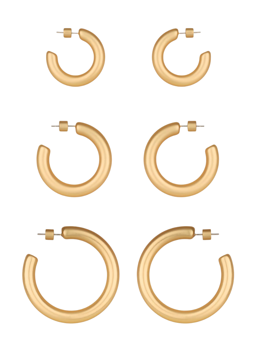 Metal Hoop 3 Pair Earring Set