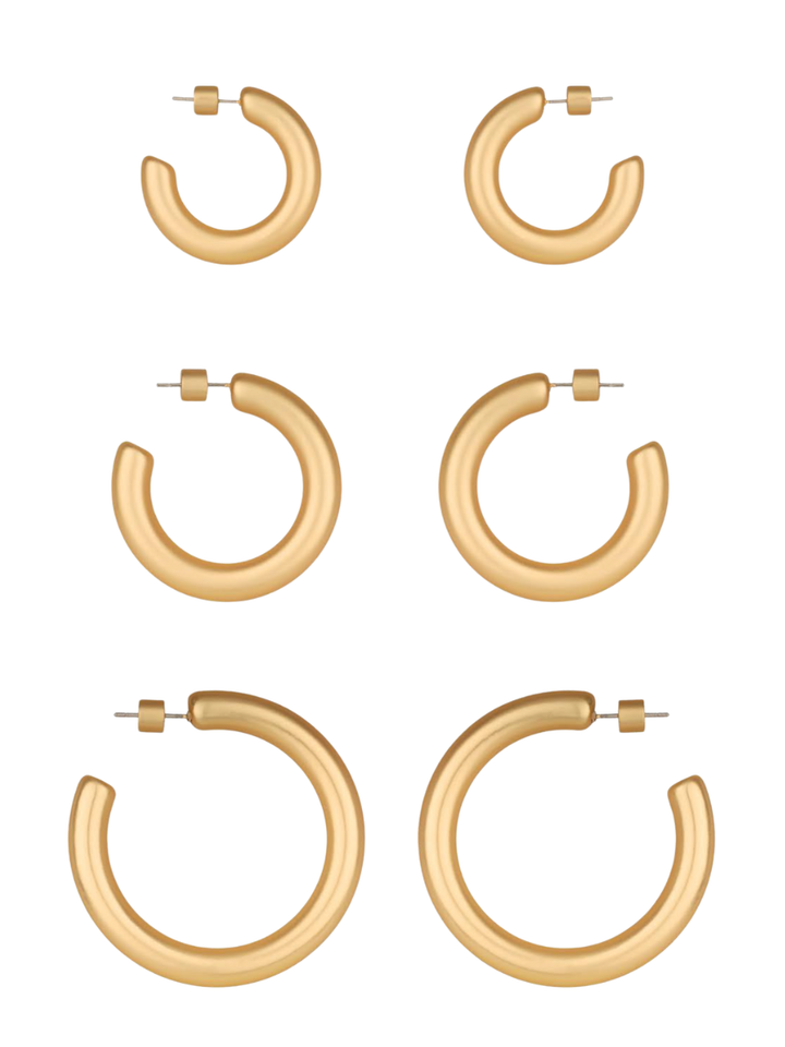 Metal Hoop 3 Pair Earring Set