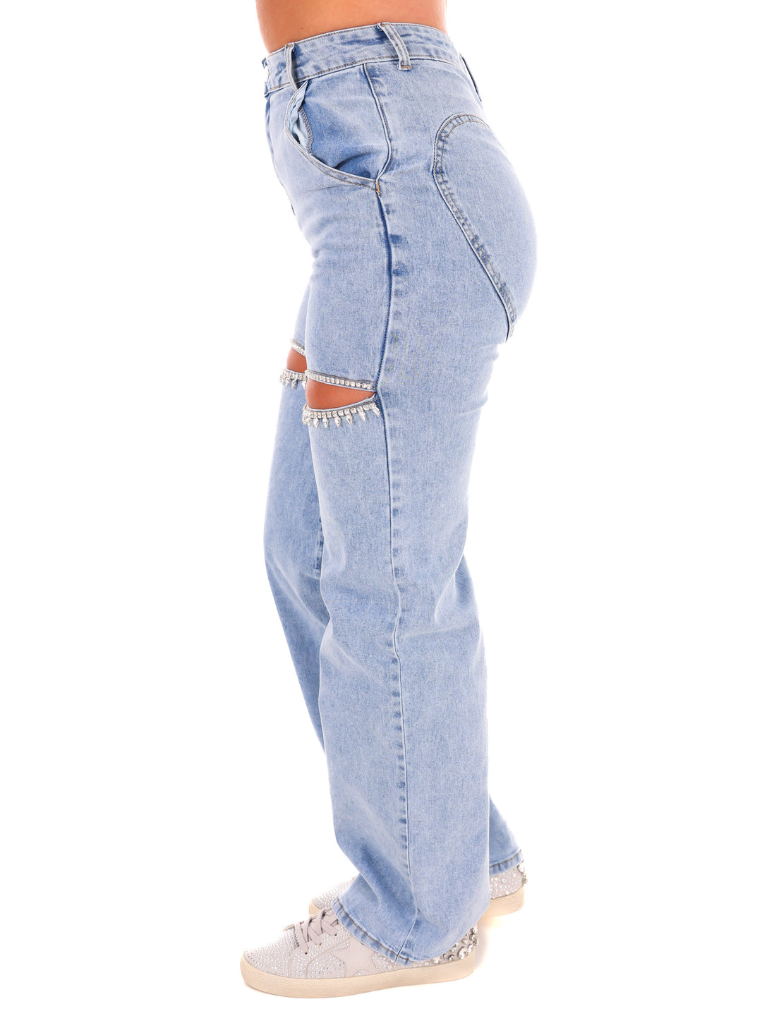 Thigh Split Baggy Boyfriend Jeans Thigh Slit Jeans Plt Mid Wash