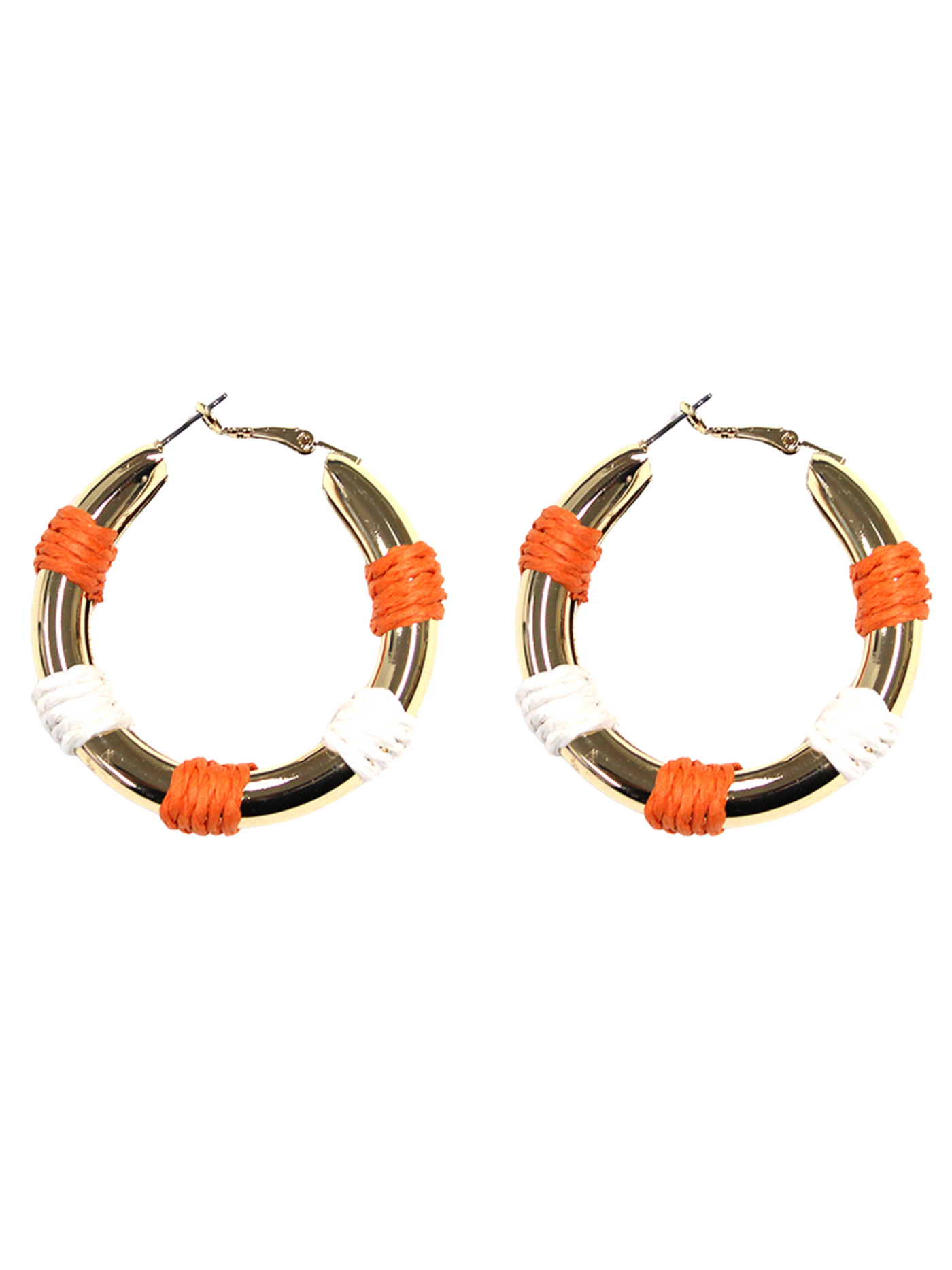 Raffia Wrapped Gold Hoop Earrings