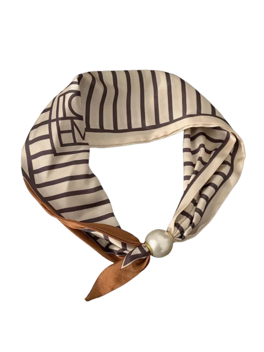 Vintage Print Pearl Magnetic Clasp Scarf