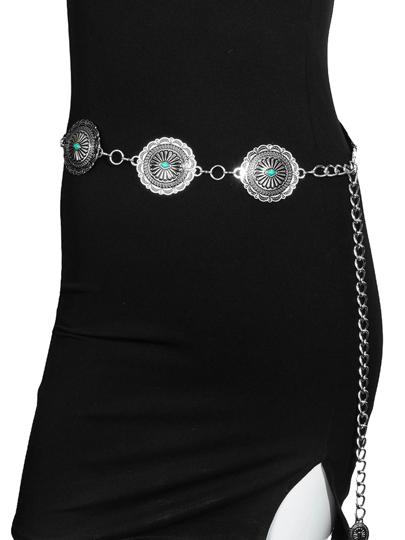 Circle Turquoise Disc Concho Chain Belt