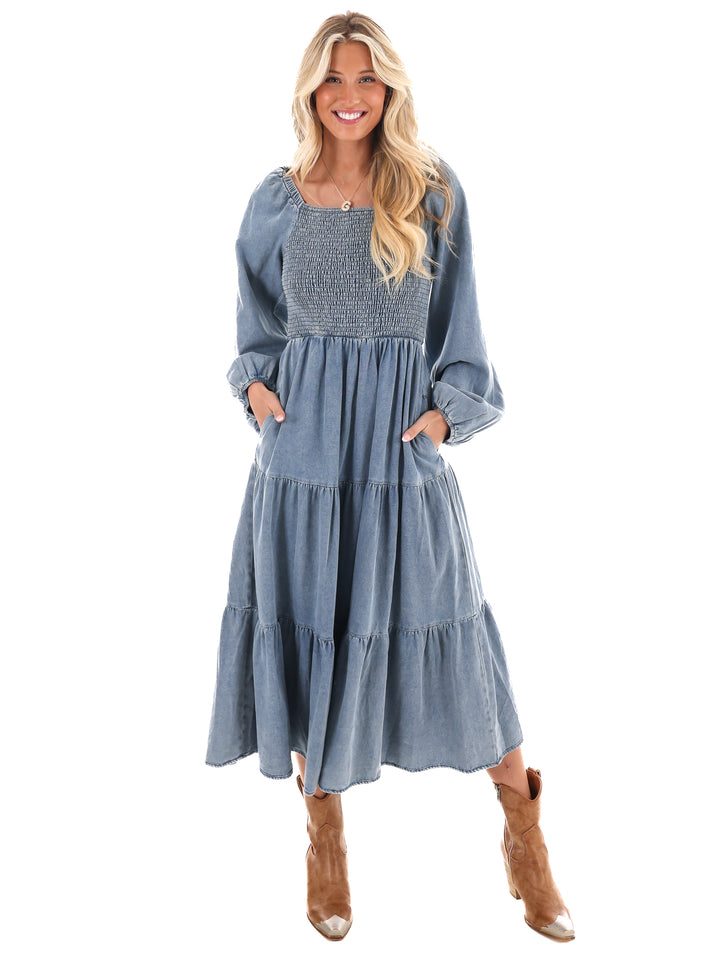 A Better Life Denim Midi Dress