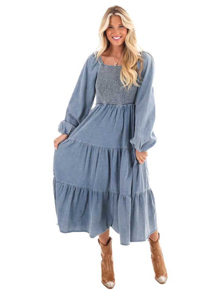 A Better Life Denim Midi Dress