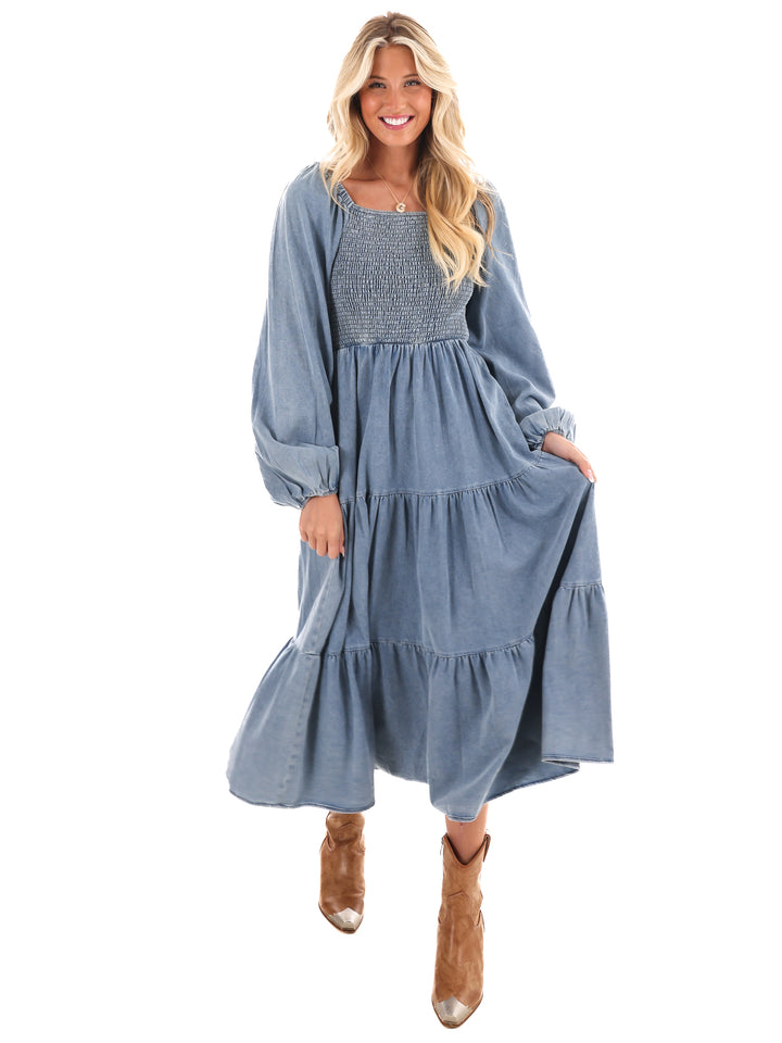 A Better Life Denim Midi Dress