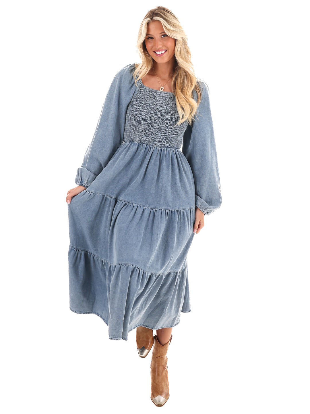 A Better Life Denim Midi Dress