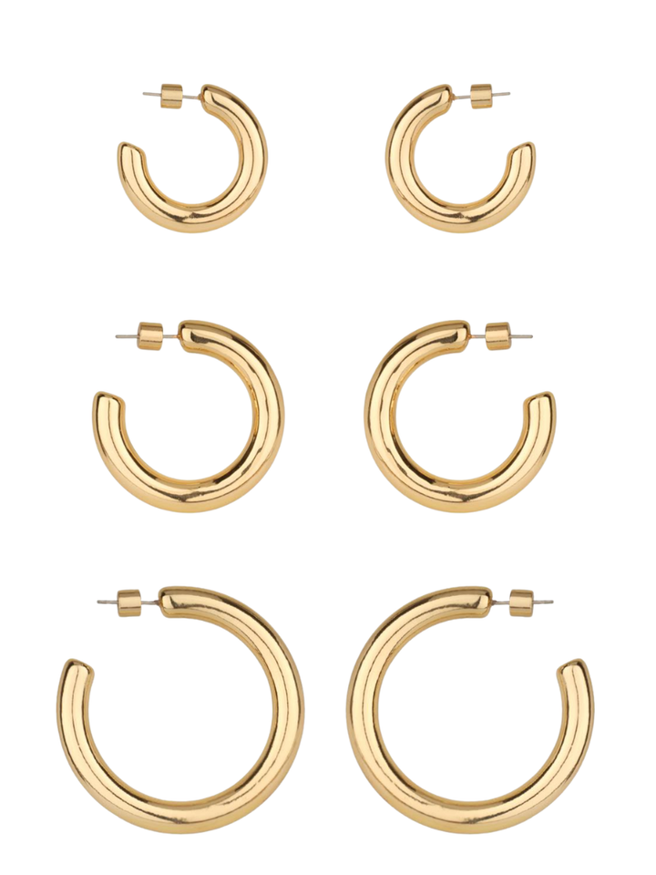 Metal Hoop 3 Pair Earring Set