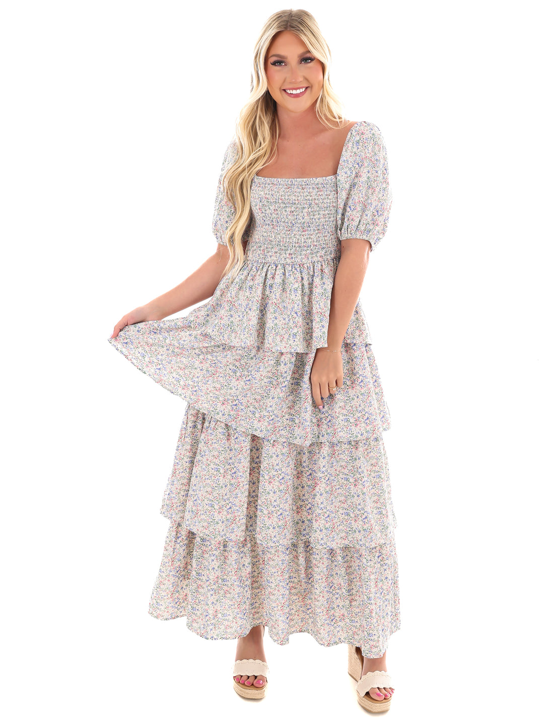 Sunday Funday Floral Ruffle Maxi Dress