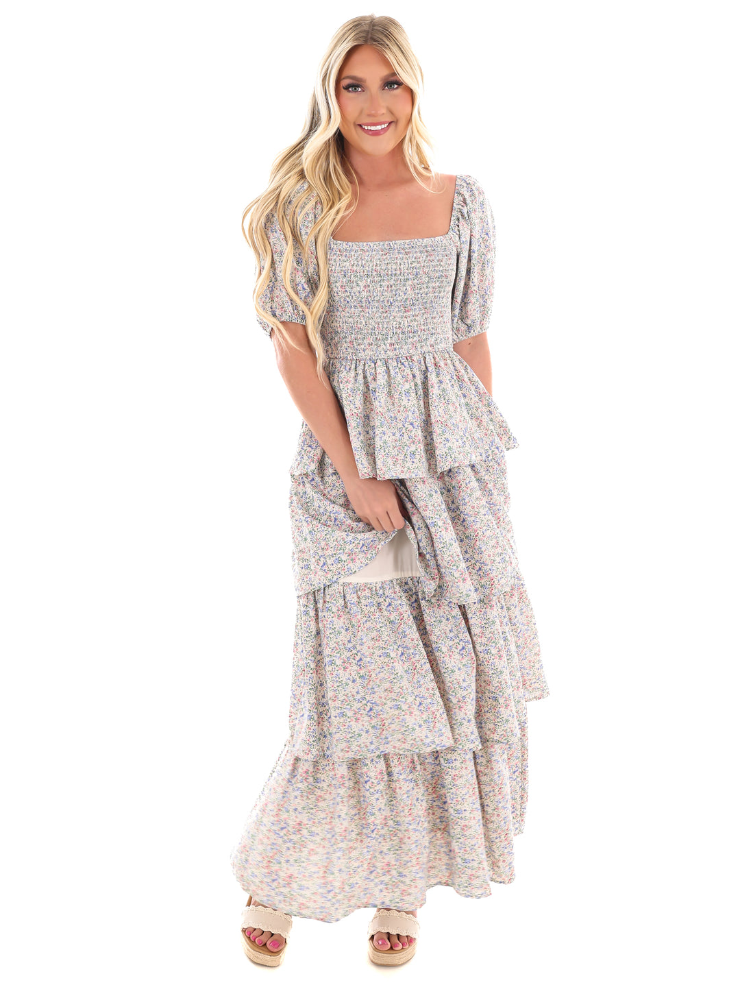 Sunday Funday Floral Ruffle Maxi Dress