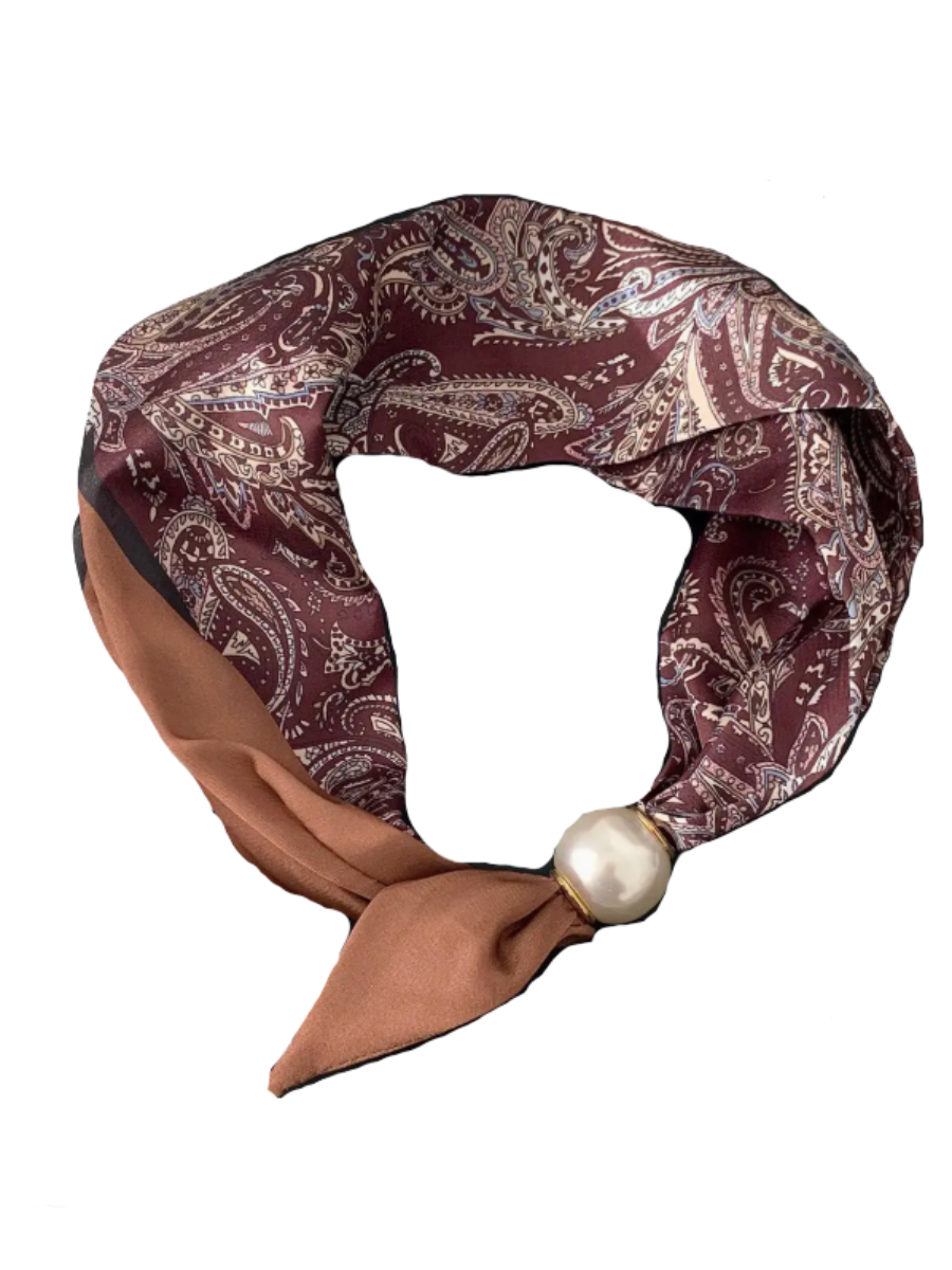 Vintage Print Pearl Magnetic Clasp Scarf