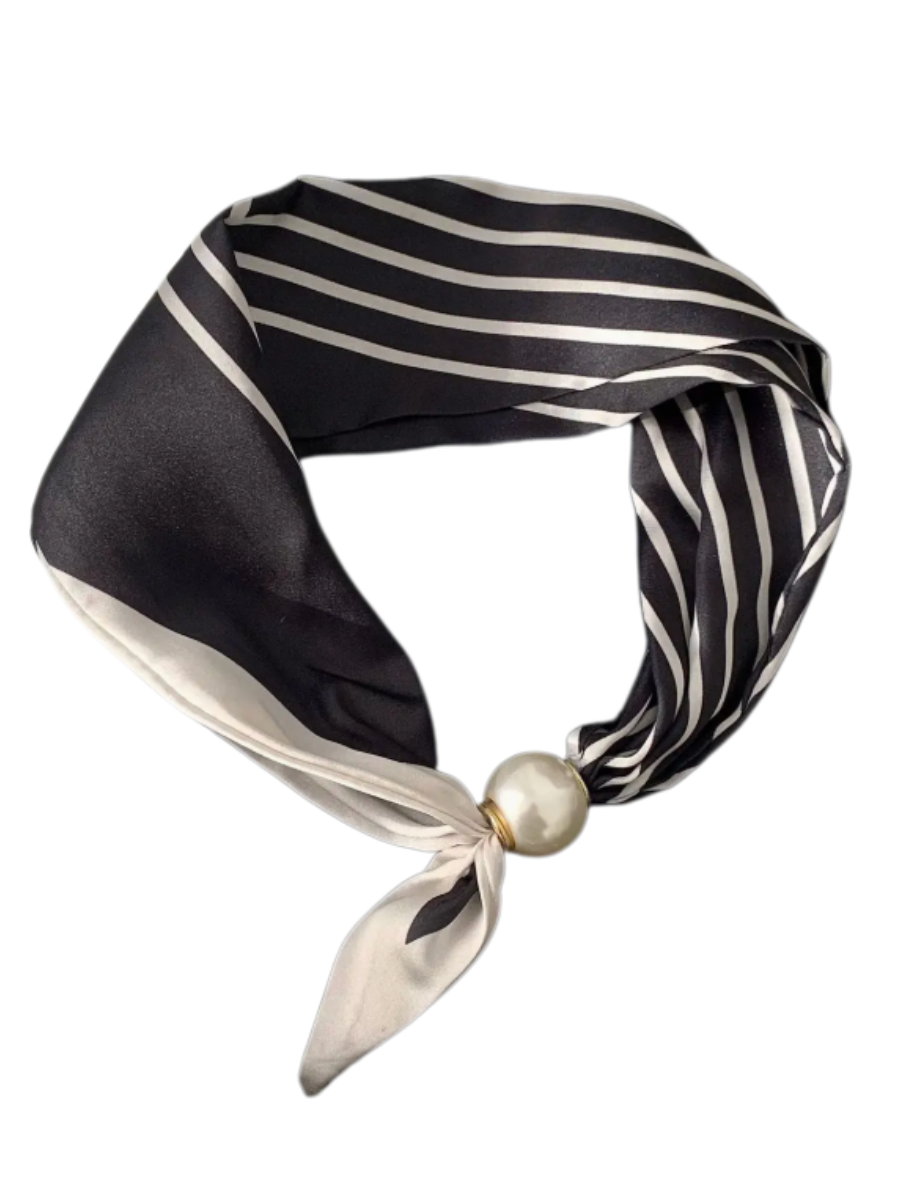 Vintage Print Pearl Magnetic Clasp Scarf