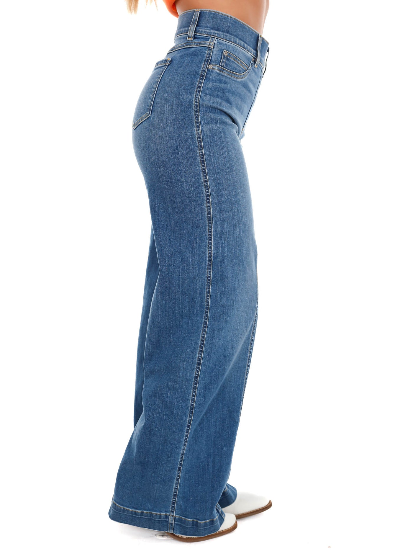 Seamed Front Wide Leg Jeans Front Wide Leg Jeans Elastic High Waist