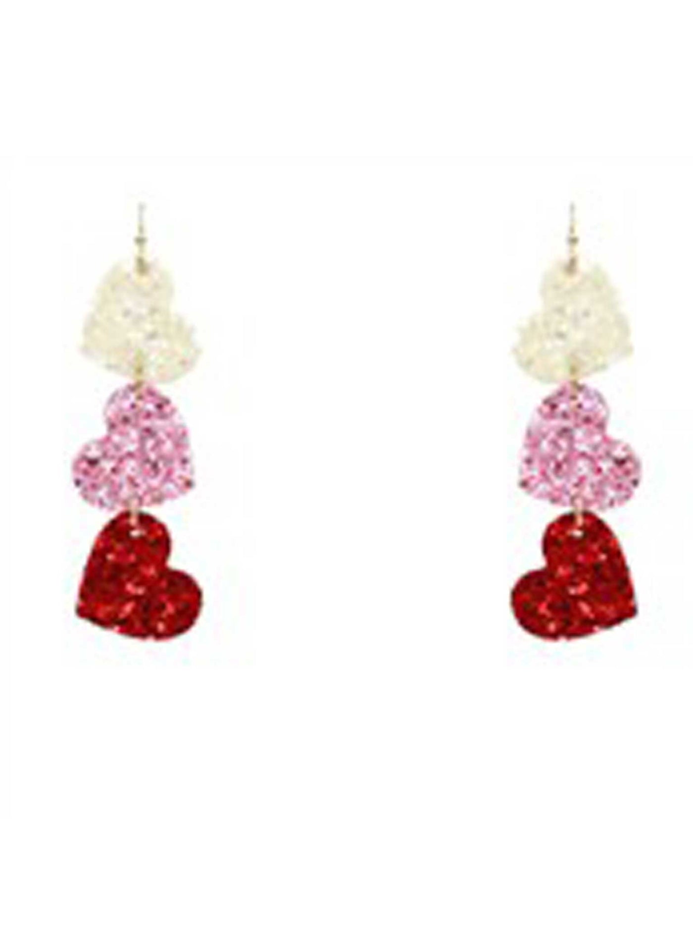 Glitter Heart 3 Drop Earrings