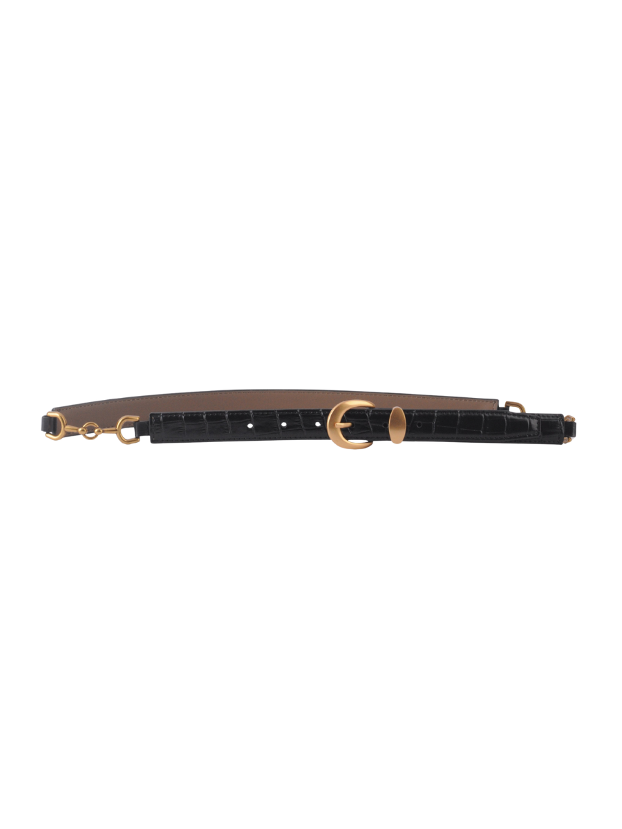 Skinny Croco Belt With Gold Hardware Connector