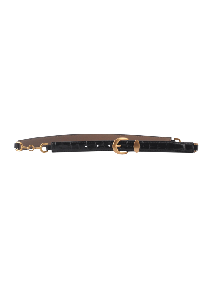 Skinny Croco Belt With Gold Hardware Connector
