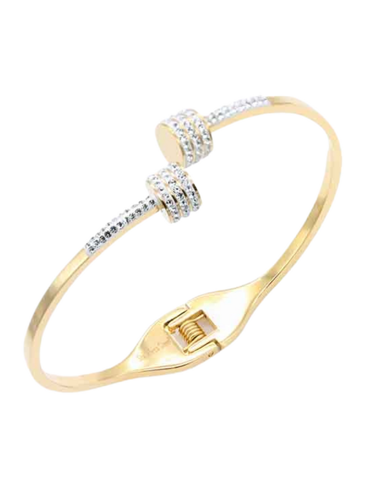 Bonded Bliss Stainless Steel Bangle Bracelet with Clear CZ