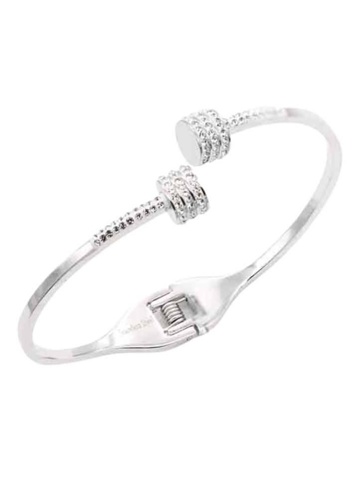 Bonded Bliss Stainless Steel Bangle Bracelet with Clear CZ