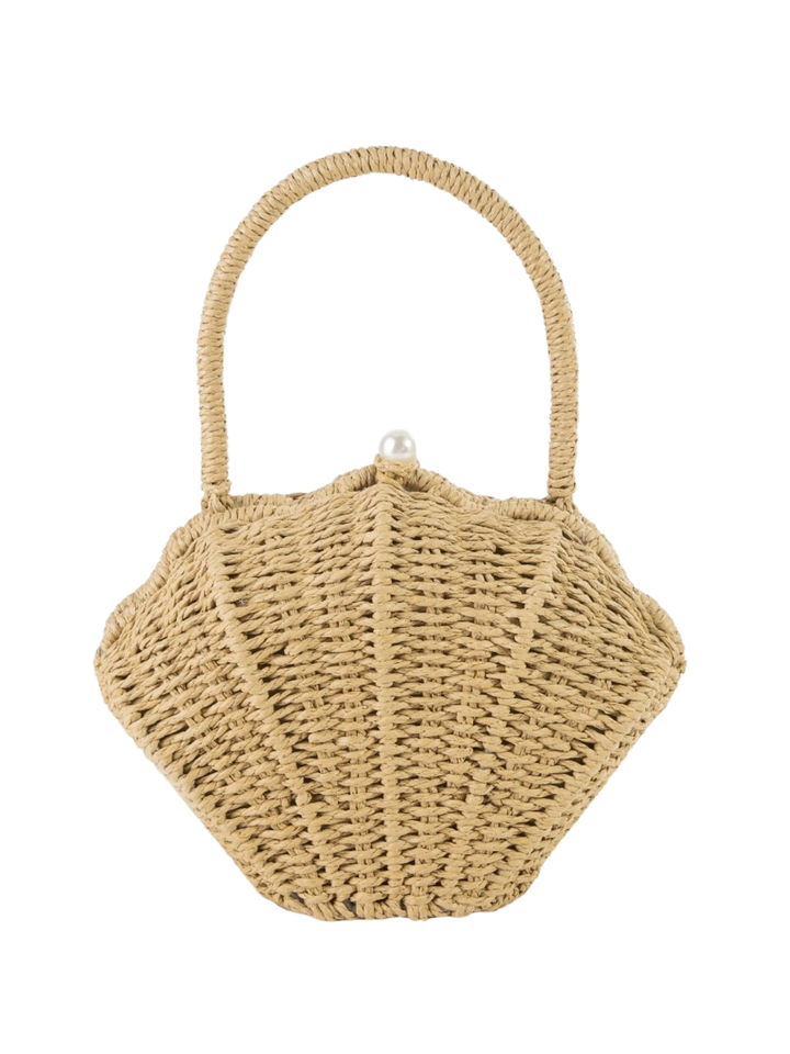 Straw Shell Shape Braided Top Handle Bag