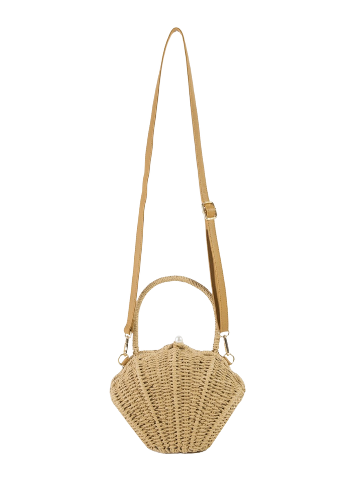 Straw Shell Shape Braided Top Handle Bag